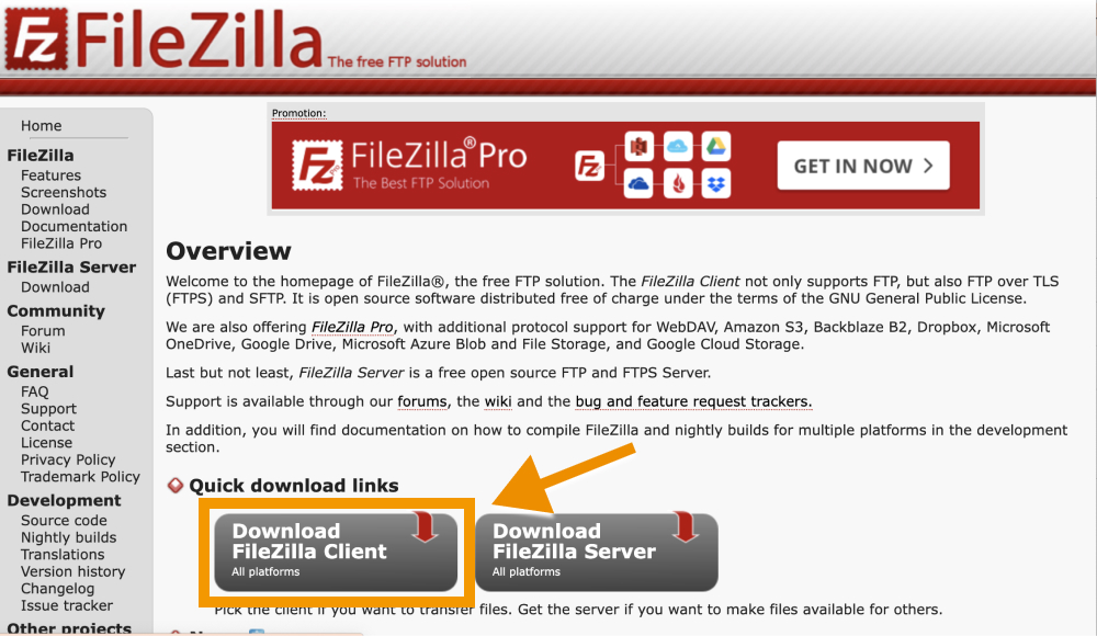 「Download FileZilla Client」をクリック