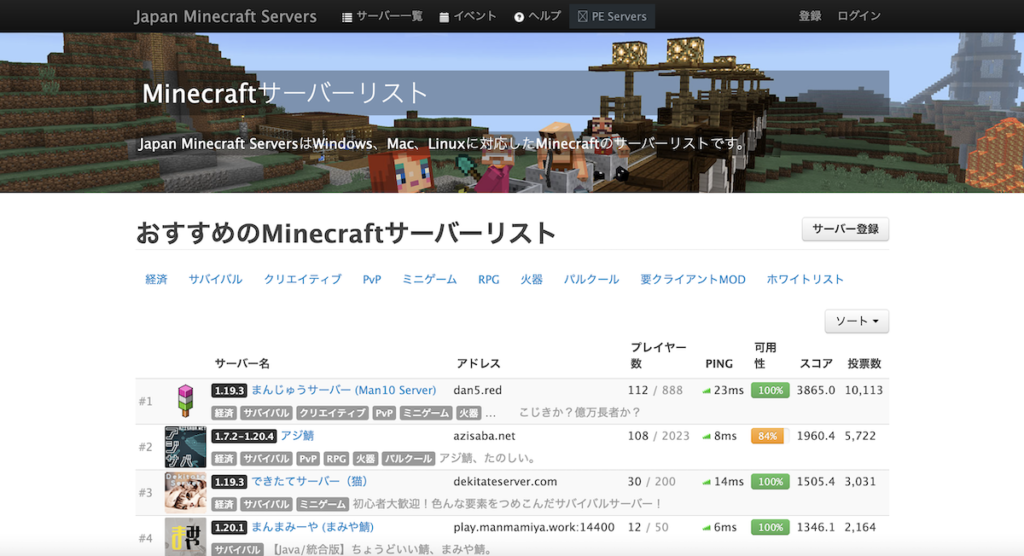 Minecraftサーバーリスト