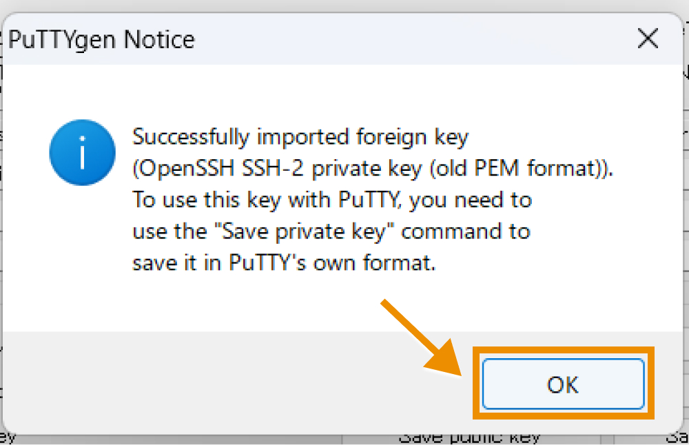 「.pem」ファイルがインポートされた