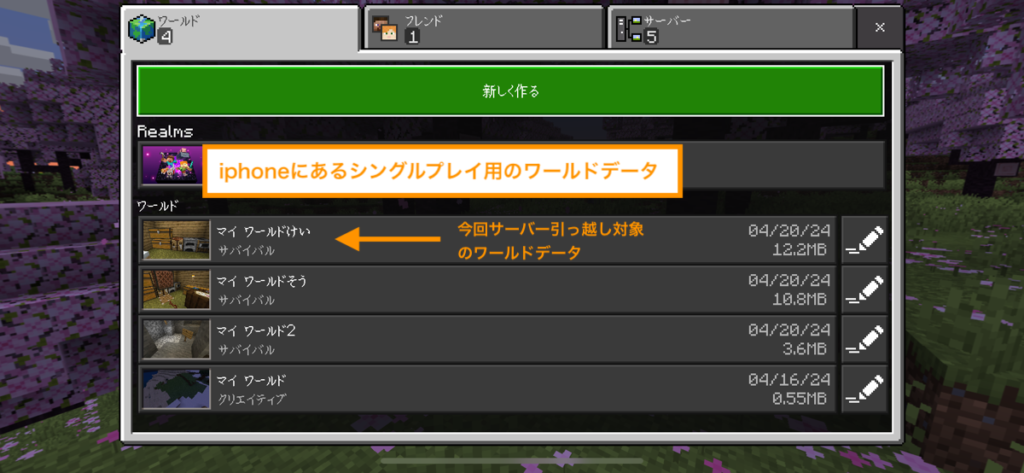 iphoneで遊んでいるシングルプレイのワールドデータ