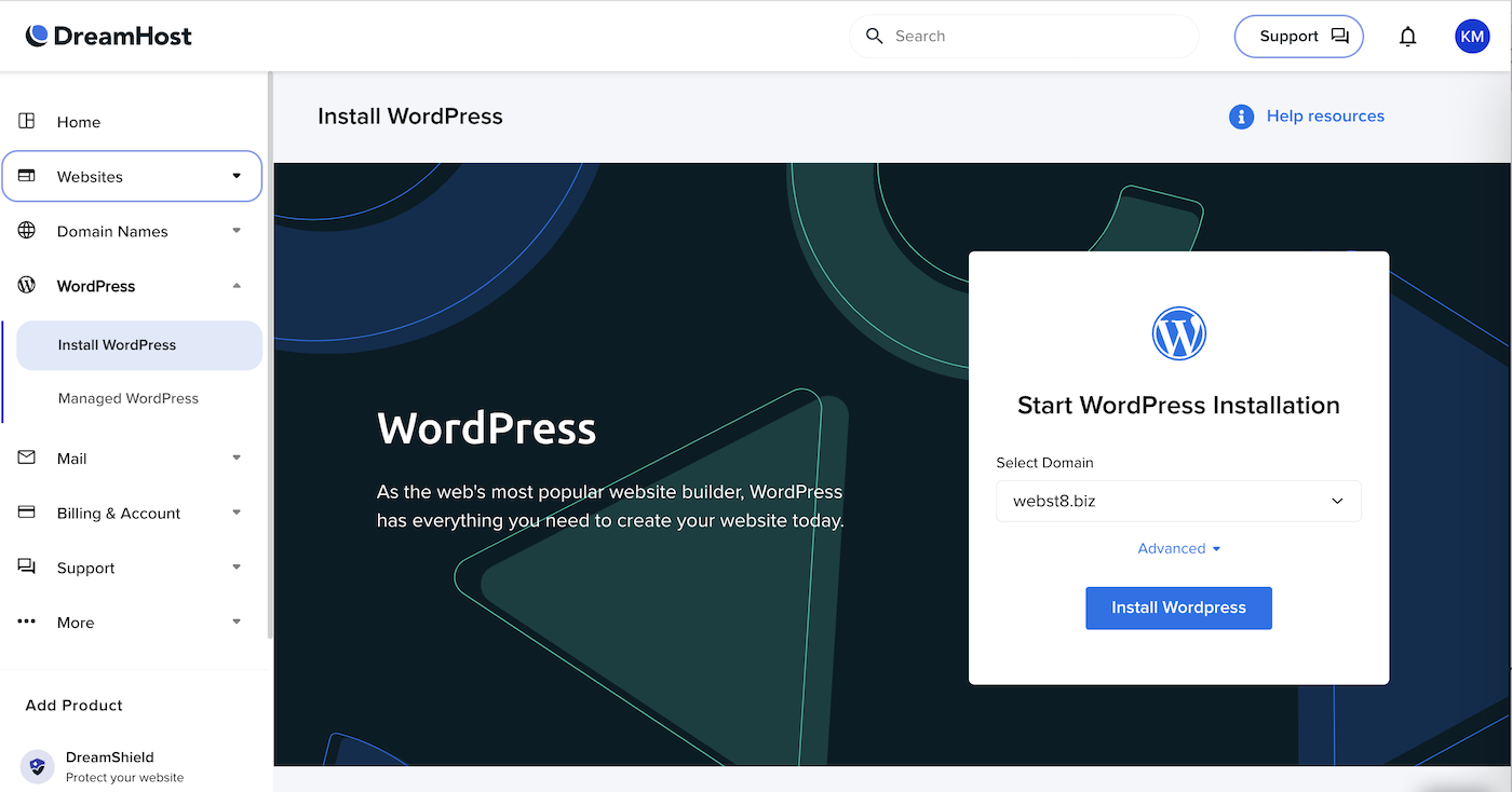 DreamHost WordPressインストール