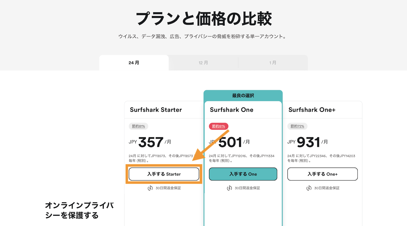 SurfShark プランの選択