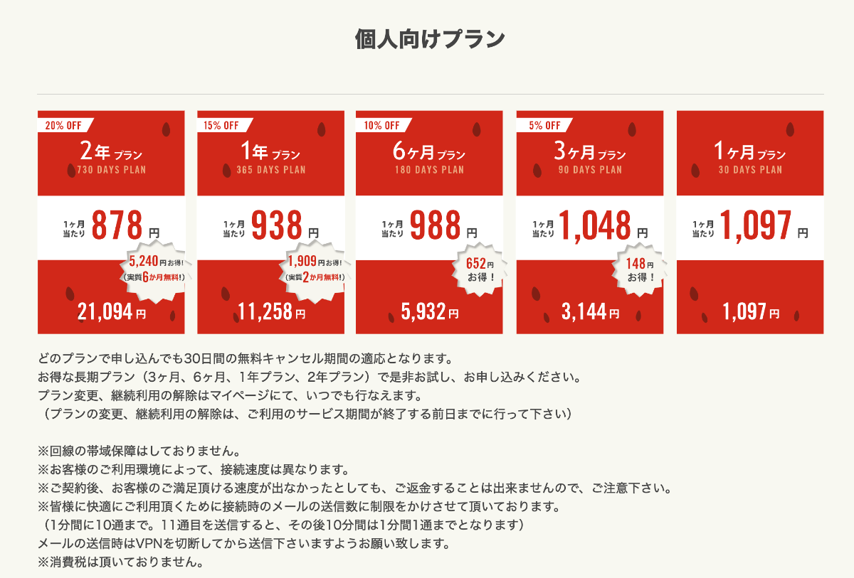 スイカVPN 個人向けプラン（2024年8月確認時点）