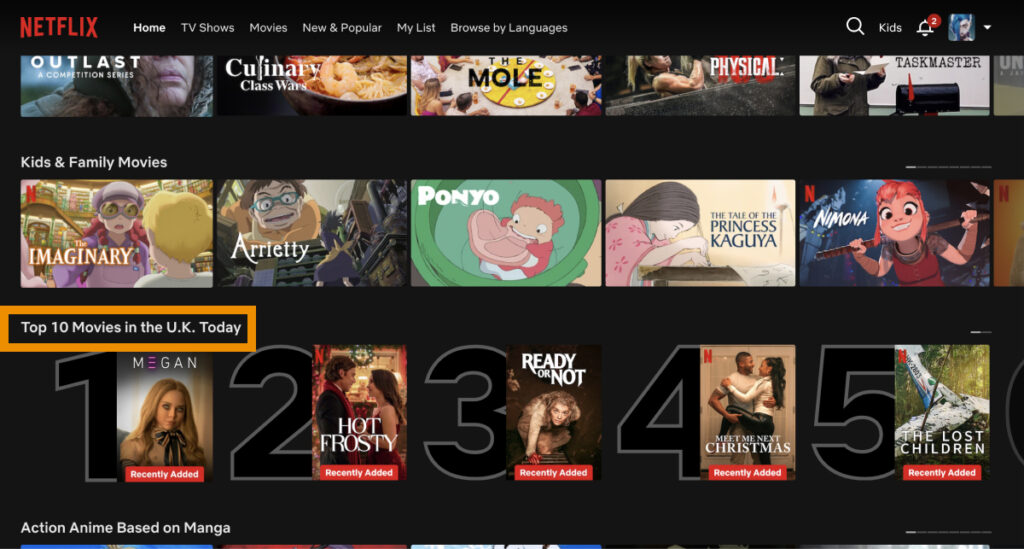 イギリス版Netflixの管理画面
